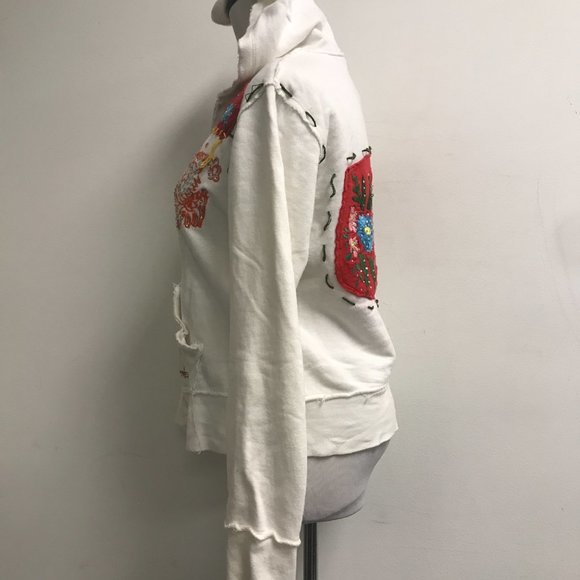 Joystick Johnny Was crystal dove cream red applique embroidered zip hoodie L - Picture 10 of 13